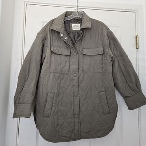 Ashley 26 International Women Quilted Jacket Coat Sz M Green Snap Button Utility